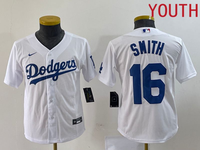 Youth Los Angeles Dodgers #16 Smith White Nike Game 2023 MLB Jerseys